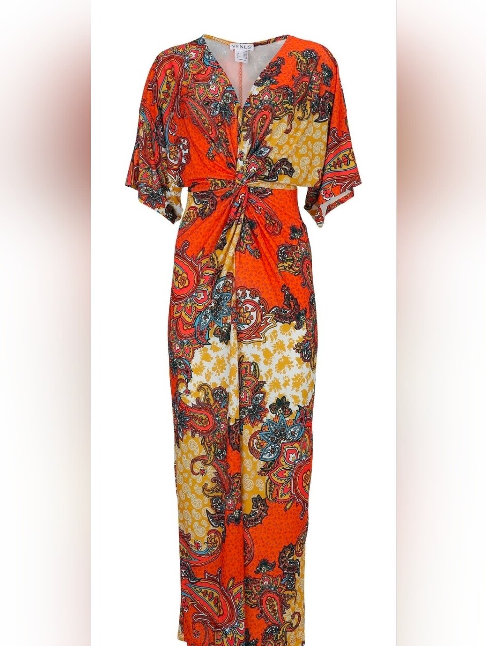 Vibrant Venus Maxi Dress Paisley Twisted Waist Spit Hem Size:XL
